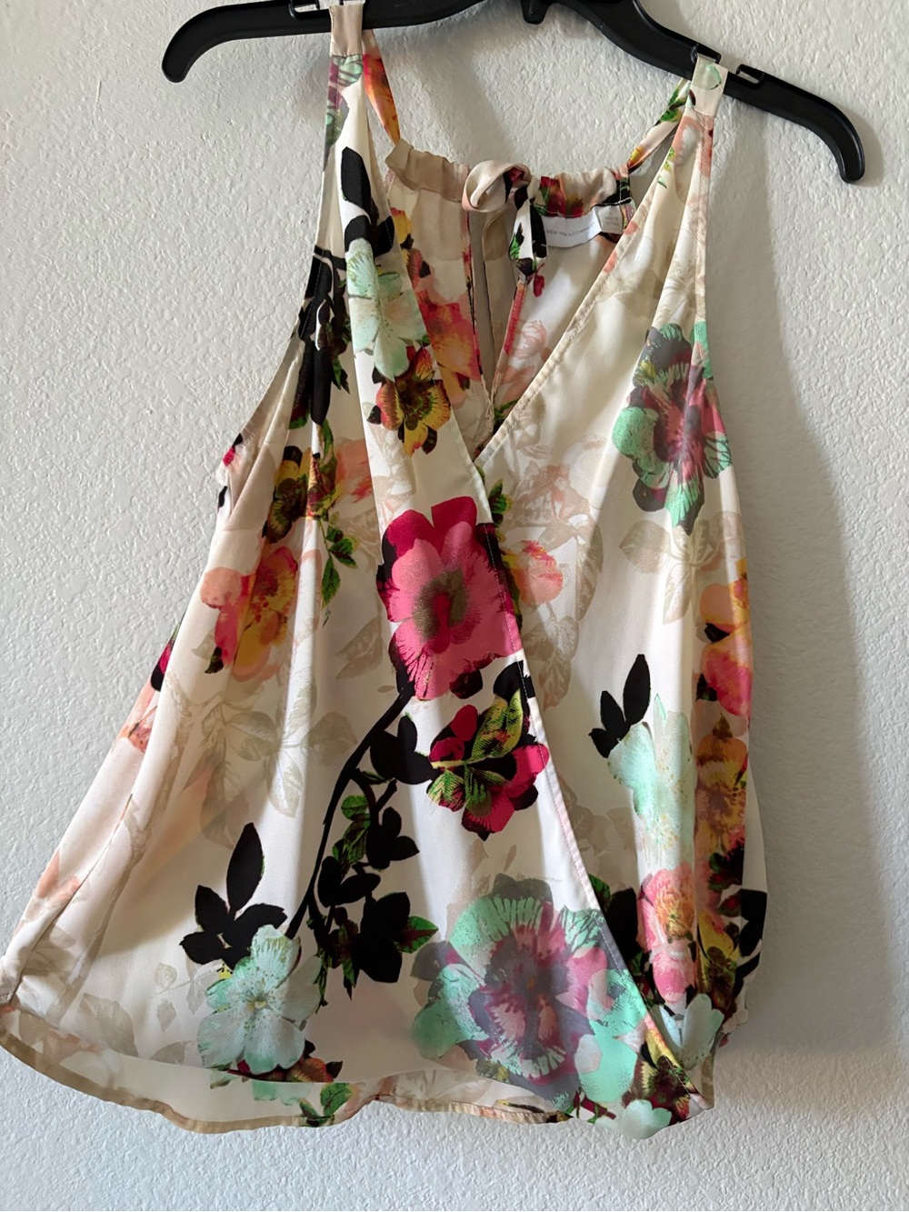 New York & Company Cream Floral Surplice Camisole